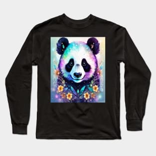 Fantasy, Watercolor, Panda Bear With Flowers and Butterflies Long Sleeve T-Shirt